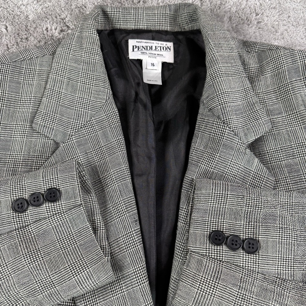 Pendleton Blazer Womens 16P Black Gray Plaid Virgin Wool Heritage USA Classic - Picture 6 of 11